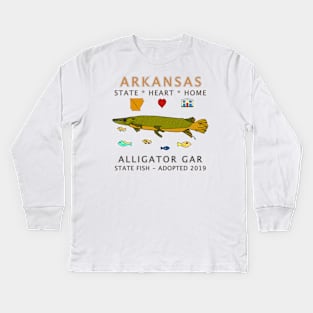 Arkansas - Alligator Gar - State, Heart, Home - State Symbols Kids Long Sleeve T-Shirt